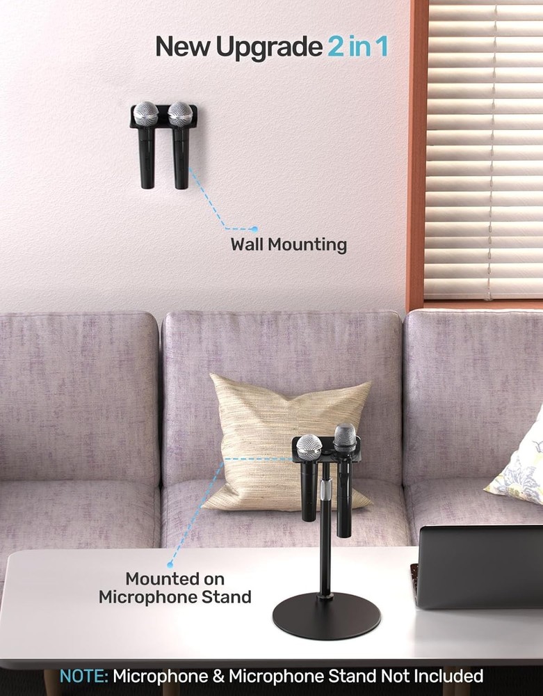 [2025 Upgrade ] Multi Microphone Holder for Mic UP to 2 - Black, Black