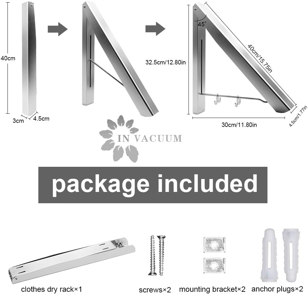 Foldable Laundry Drying Rack Retractable Wall Mount Aluminum Silver