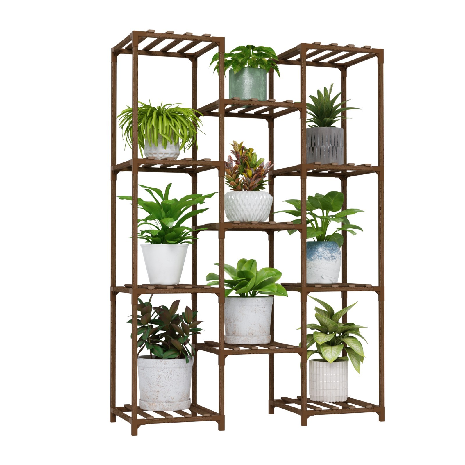 Bamworld Plant Stand Tall Plant Shelf for Multiple Plant Pots Wood Flower Stand