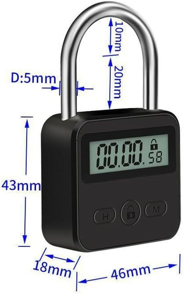 Metal Timer Lock - Electronic Time Padlock with LCD Display - USB Rechargeable (