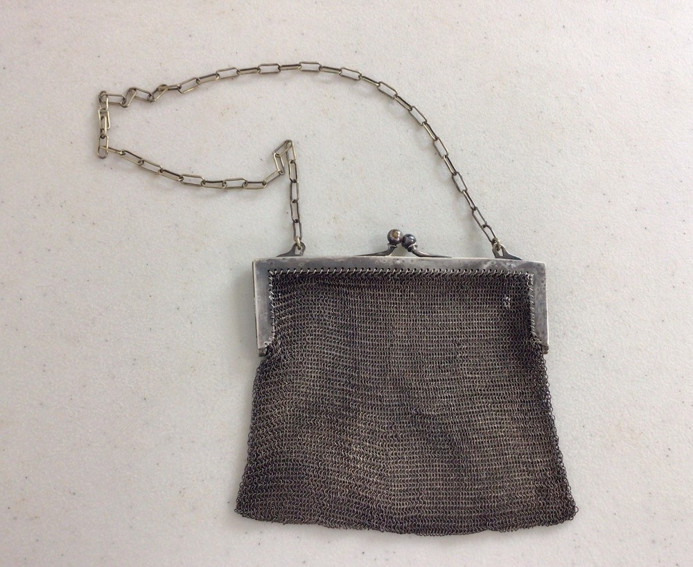 Silver Mesh Chainmail Purse Handbag Antique 1900’s