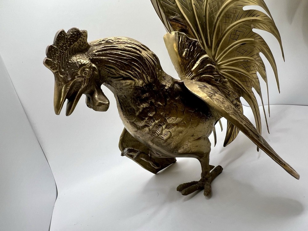 Brass Fighting Roosters Vintage Pair Solid Brass
