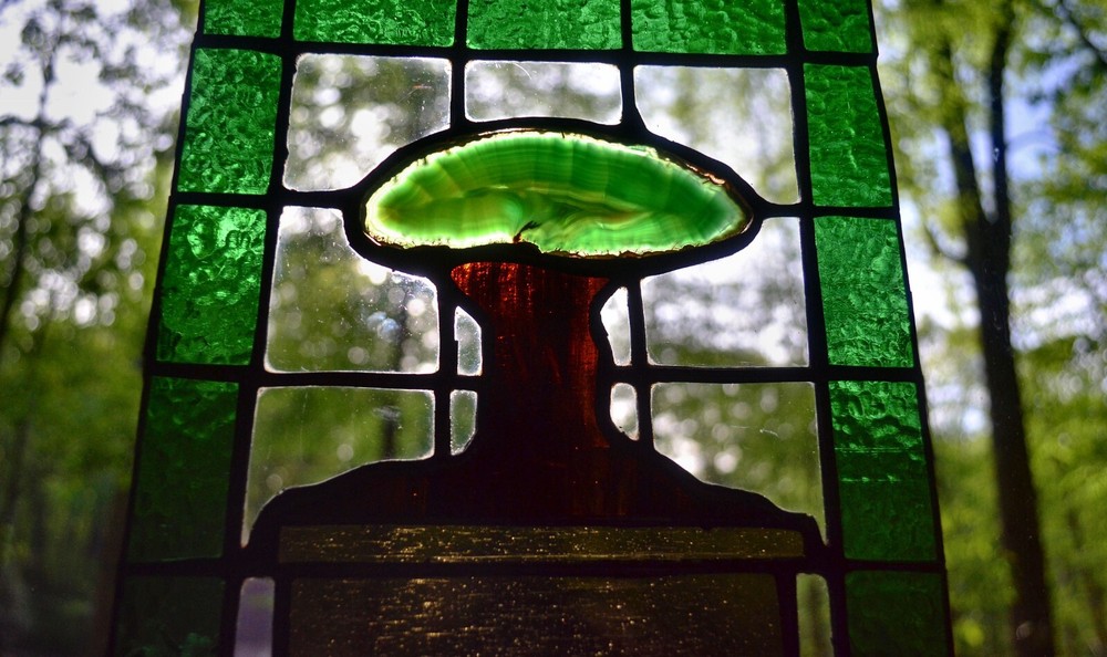 Agate Tree Stained Glass Panel Sun Catcher (#0024)