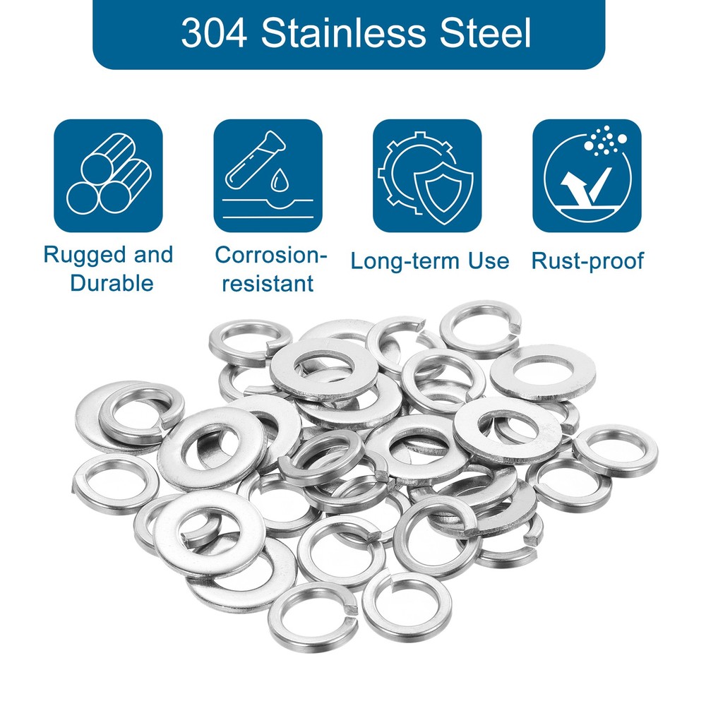 100Pcs M10 Split Lock Washer and Flat Washer Kit