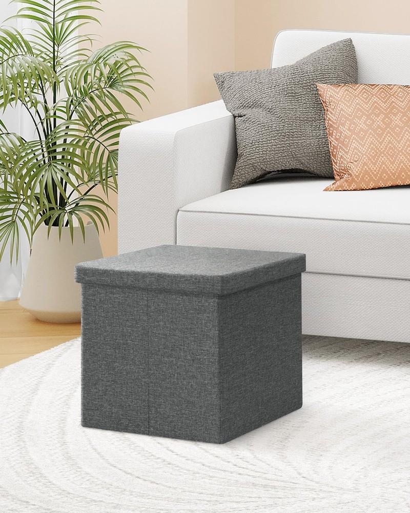 Storage Ottoman with Tray, Small Ottomans Cube Folding Coffee Table Foot Stoo...