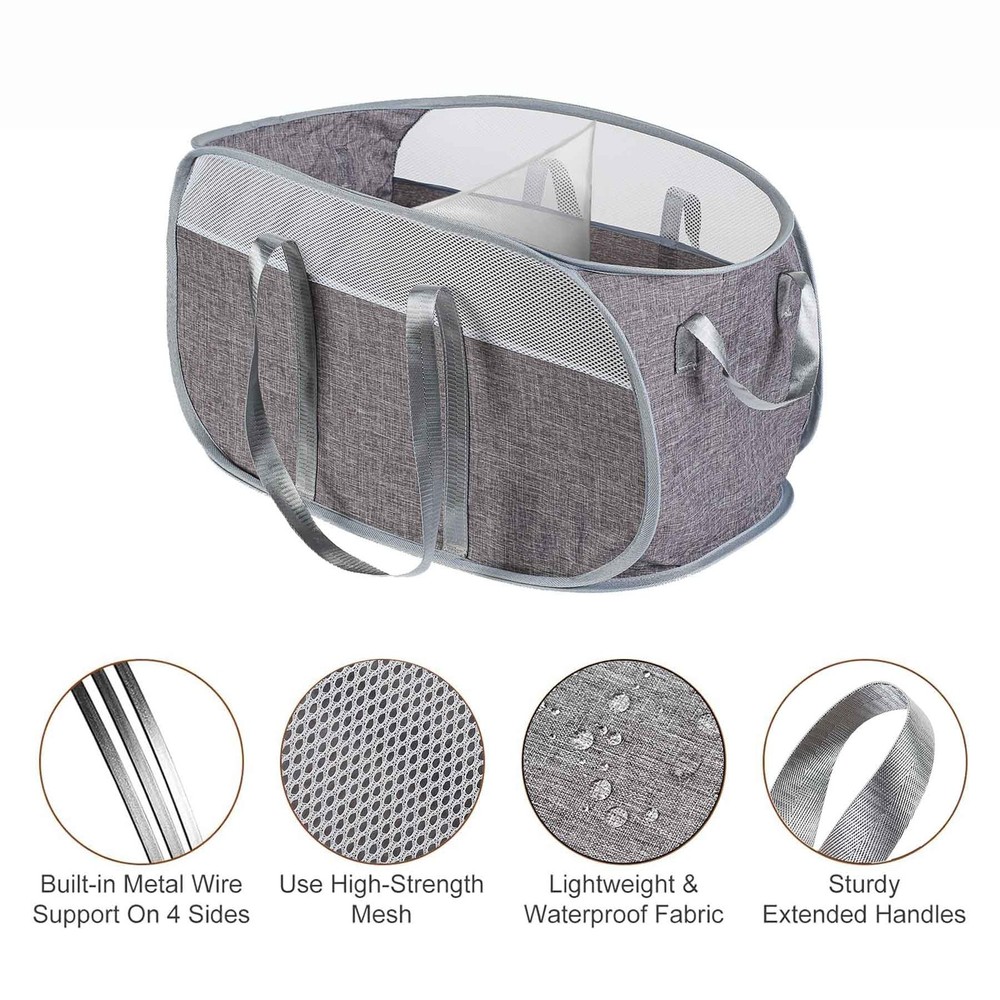 Collapsible Laundry Baskets, 2 Compartment Pop Up Mesh Hamper Foldable 75L La...