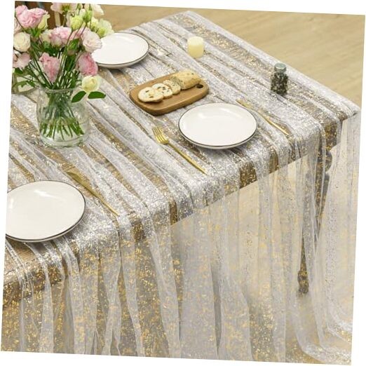 Gauze Tablecloth 60x84 Inch Rectangular, 60" x 84" (Rectangular) Beige Gold