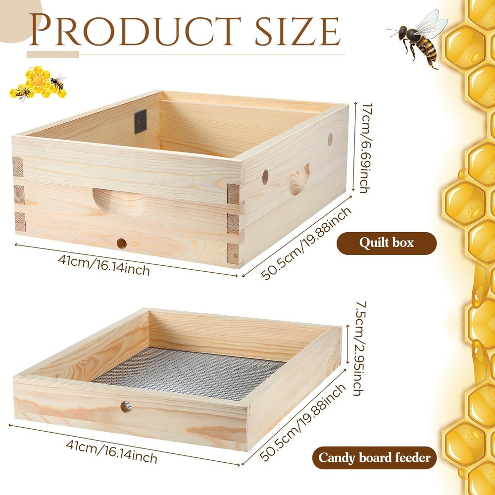 Thyle 10 Frame Beehive Candy Board and Quilt Box Combo Set, Assembled Bee Can...