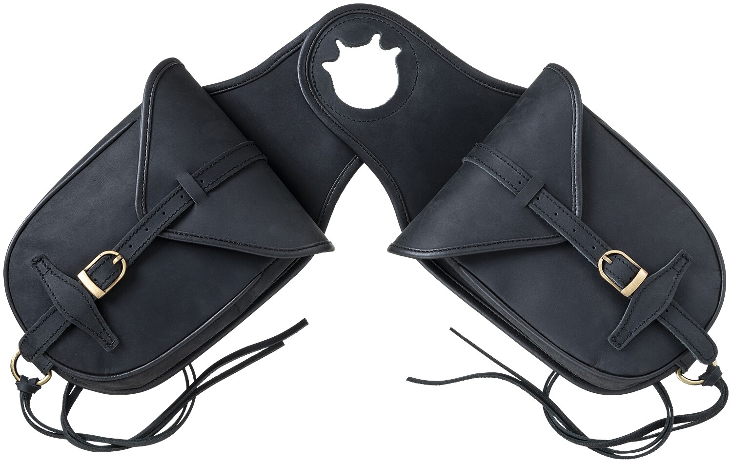 Western Soft Leather Saddle Horn Trail Bags - Black Leather