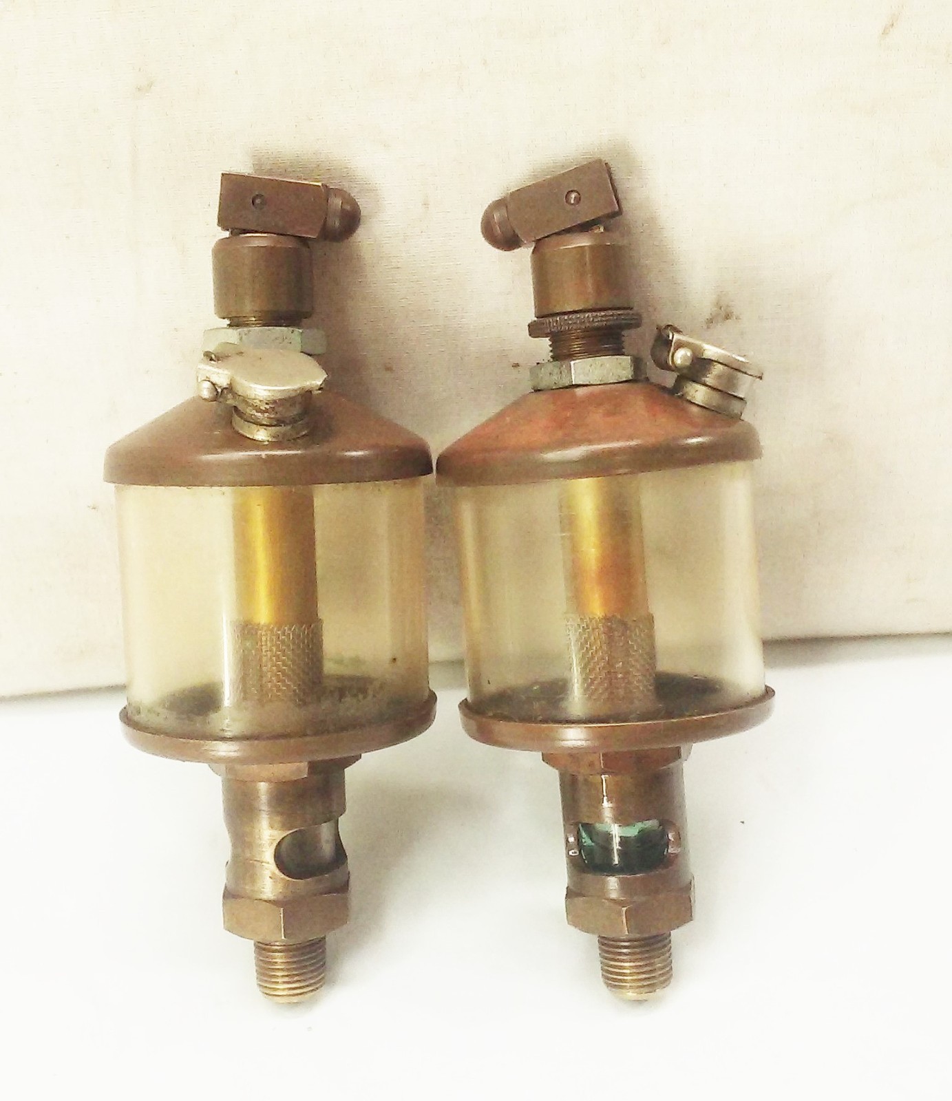 Vtg Antique Brass & glass Factory Machine Hit Miss Oiler Lubricator SET LOT