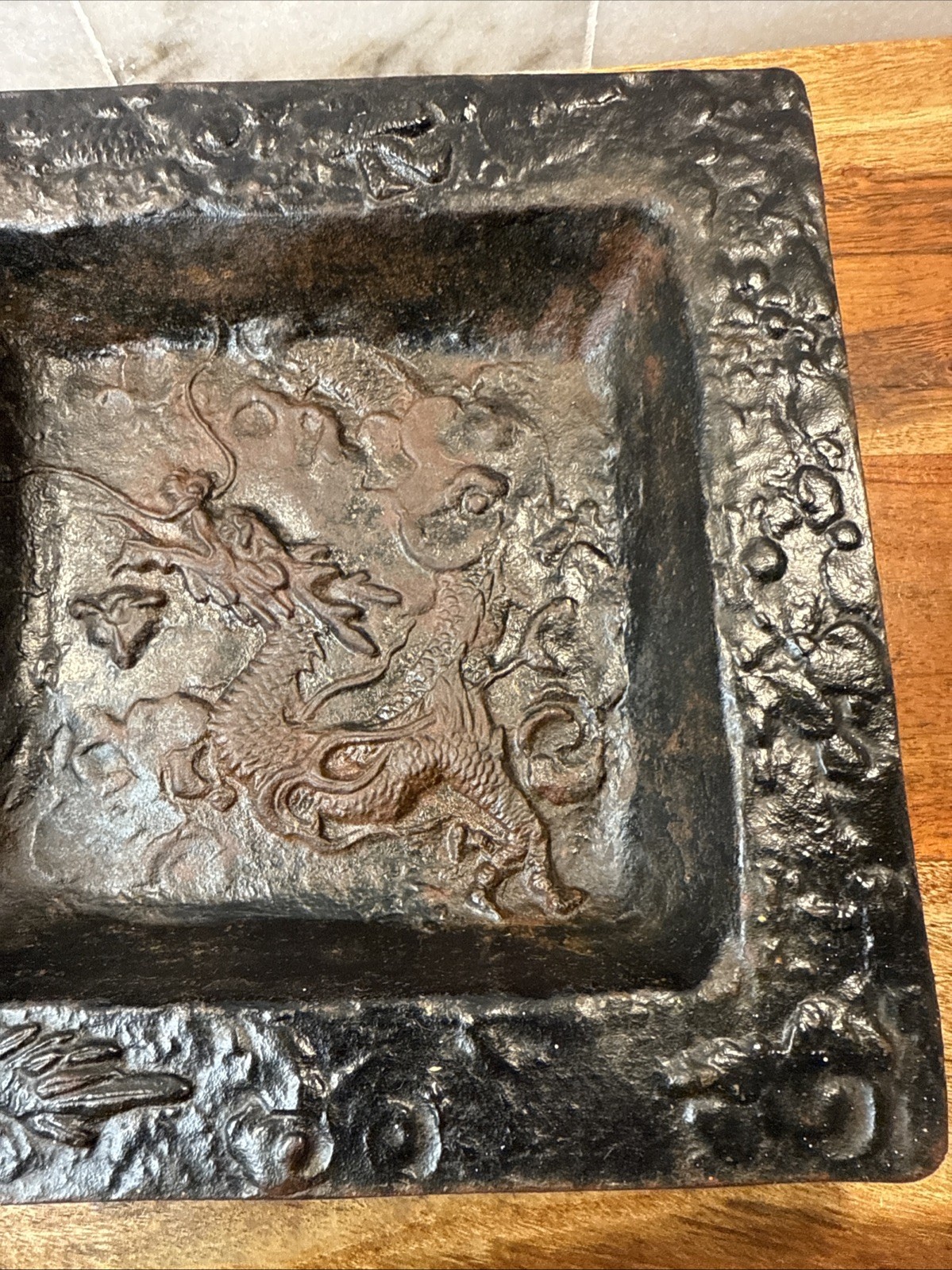 Vintage Japanese Cast Iron Dragon Tray Umbrella / Cane Stand Drip Pan 9.5”