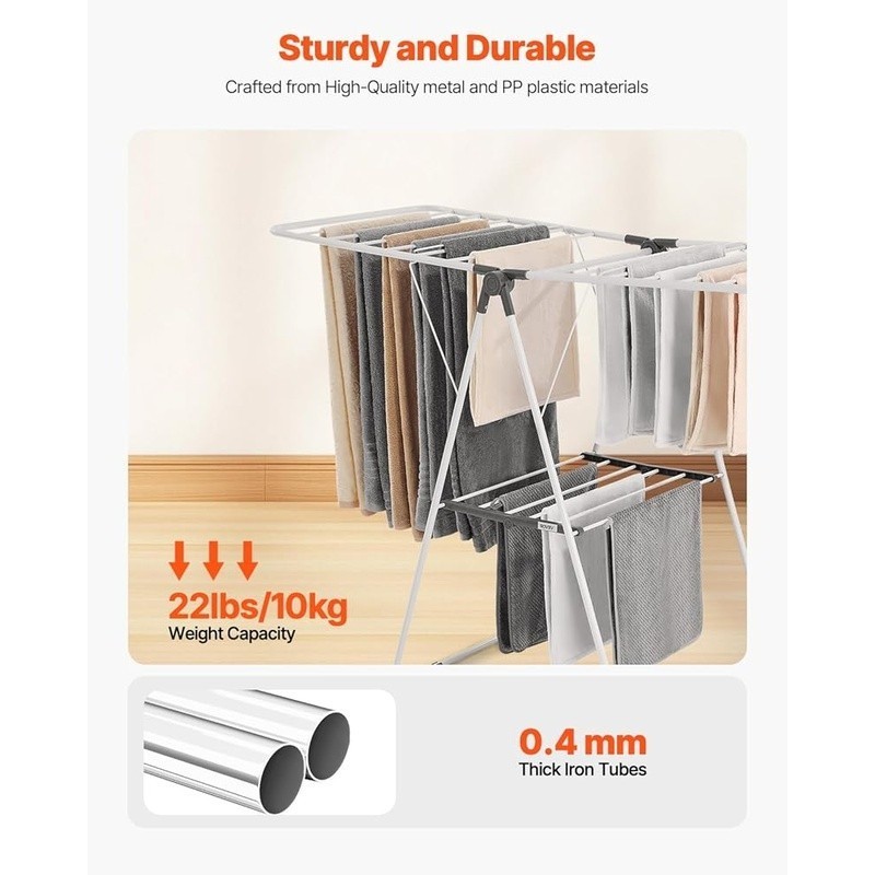 Large Capacity Adjustable Drying Rack W/ 21 Rods Foldable Design & Sock Clips US
