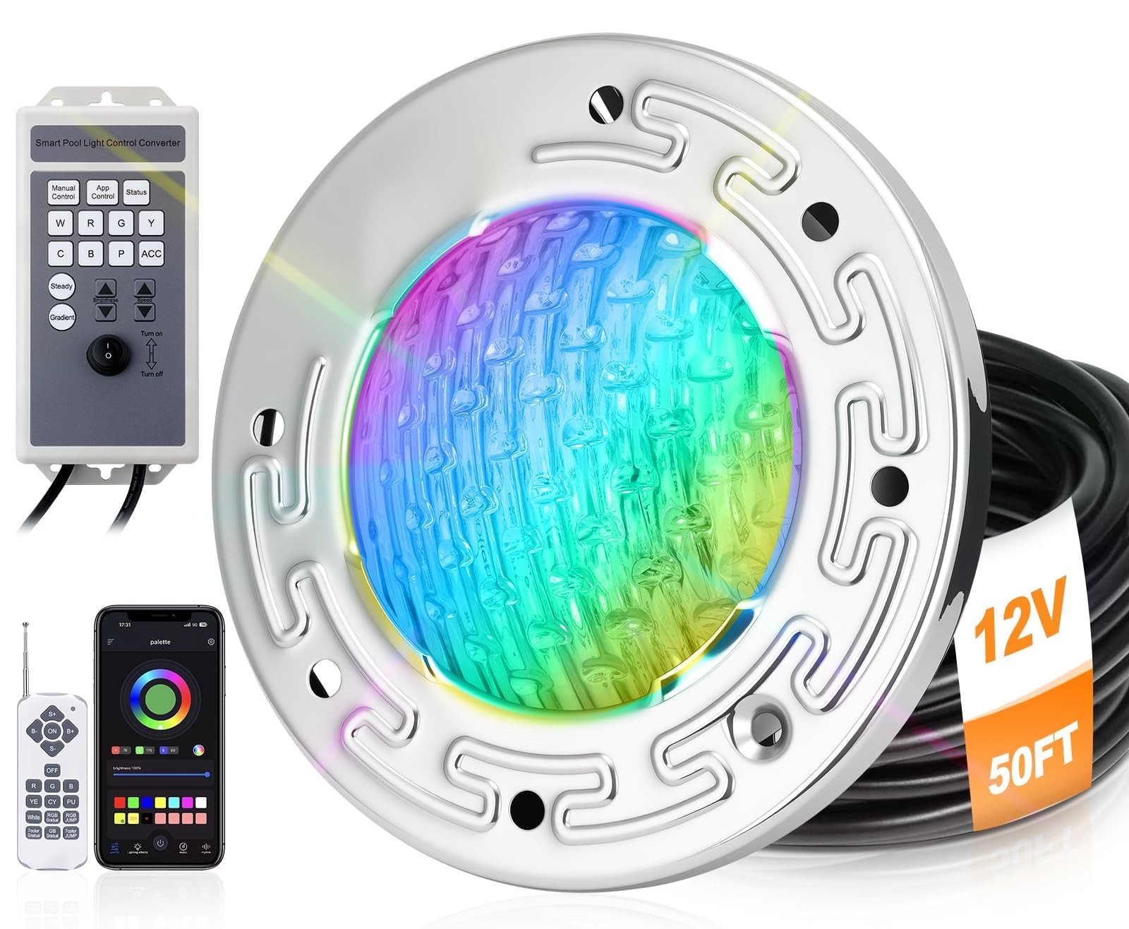 6 Inch LED Pool Light for Inground Pool w/Controller 15W RGB Swimming Pool Light