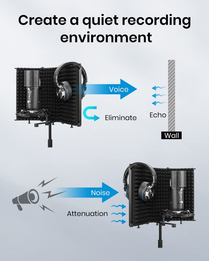 Foldable Microphone Isolation Shield with Triple Sound Insulation for Studios