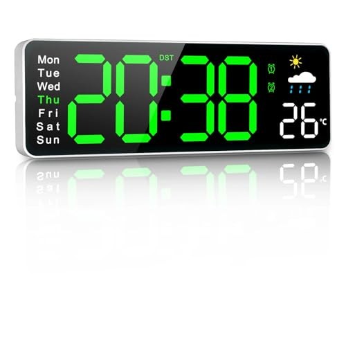 Digital Wall Clock, 12" Digital Clock with Temperature, Humidity,
