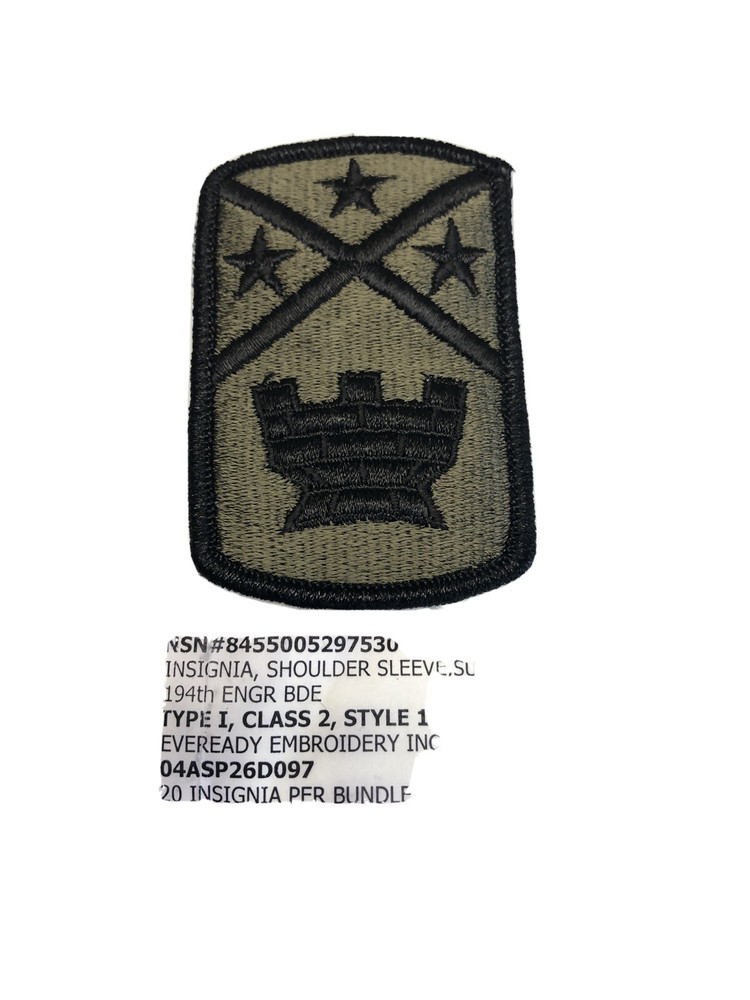194th Engineer Brigade Subdued U.S. Army Shoulder Patch Insignia