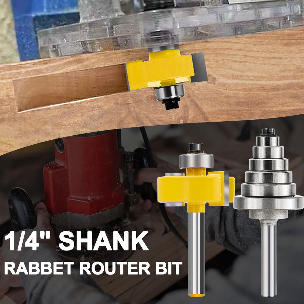 1/4 Inch Shank Rabbet Router Bit Set Interchangeable Bearings Woodworking Cutter