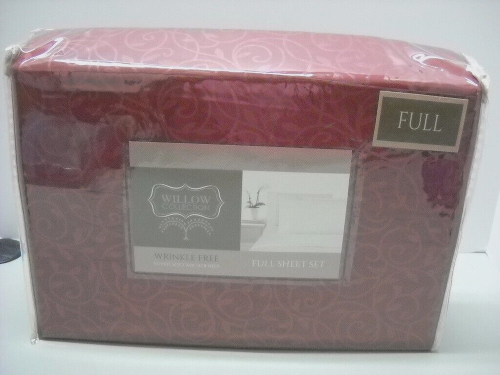 Home Dynamix Willow Collection 4-Piece Bed Sheet Full Brick Red Vines Pattern