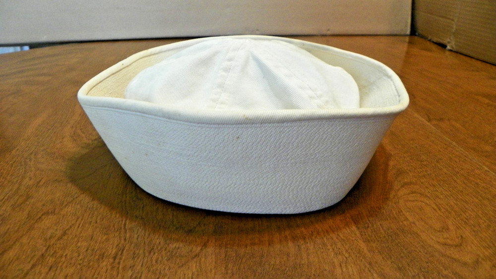 WW!! navy dixie cup hat, with 2 internal loops & name on hat