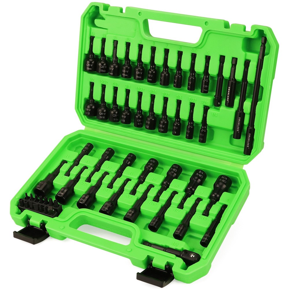 Magnetic Nut Driver Set 54PC Impact Driver Socket Adapters Metric & SAE 1/4" Hex