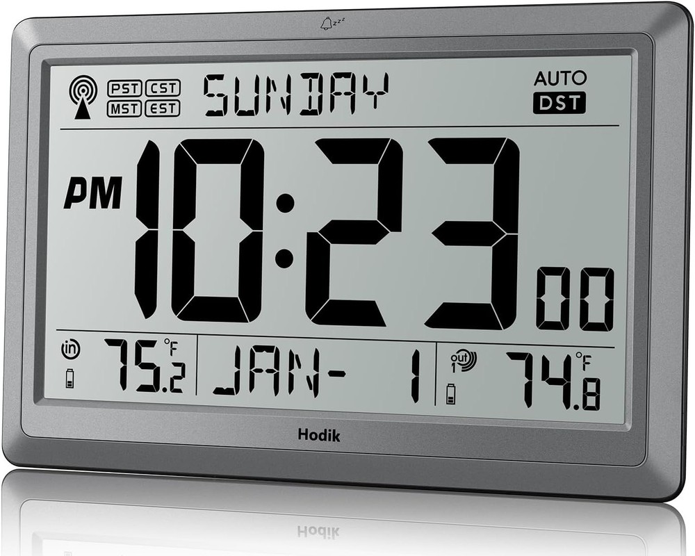 Wall Clock Atomic with Indoor Outdoor Temperature Battery Powered, Easy Readi...