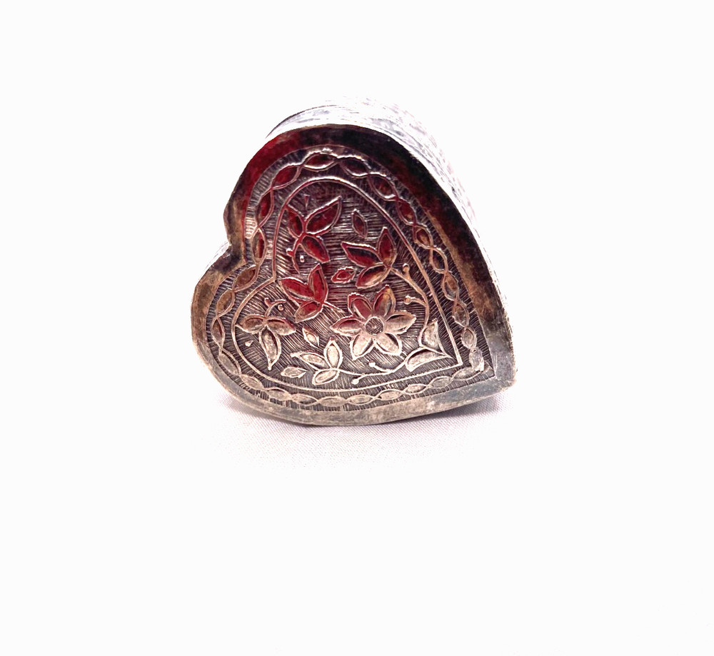 Vintage silver etched heart shaped box