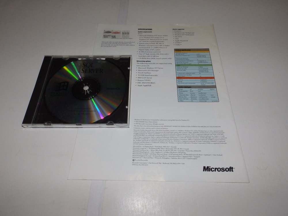 Vintage Software - Microsoft SQL Server v6.5 & v4.21 (full), v2000 EE (eval kit)