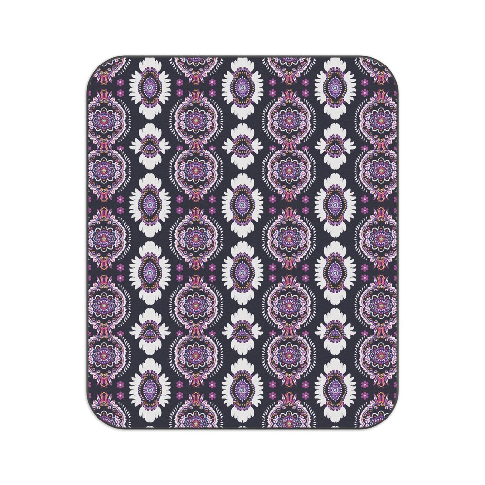 Purple Boho Pattern 61" x 51" Polyester Fleece Picnic Blanket + Carrying Strap