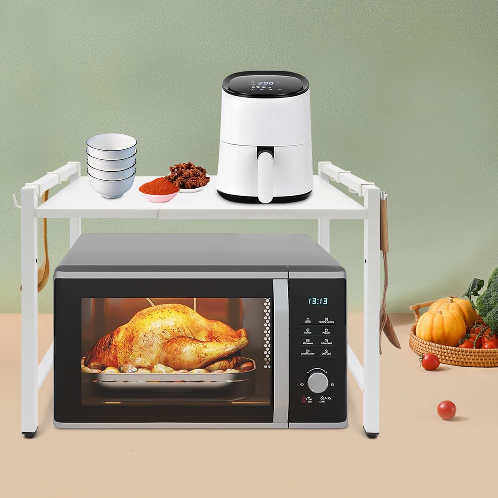 2 Tier Metal Microwave Oven Rack Desktop Adjustable Stand Storage Holder Kitchen