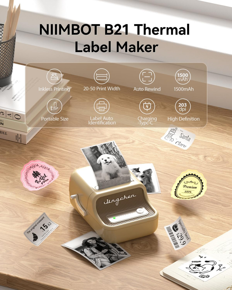 B21 Label Maker, 2 Inch Portable Thermal Label Printer, Label Maker Machine with