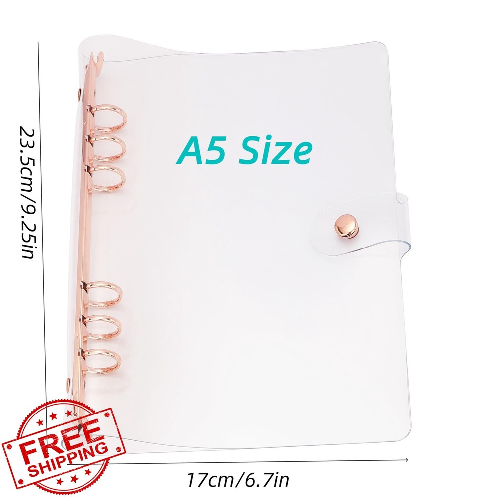 A5 6-Ring Binder Cover Clear PVC Refillable Notebook Shell