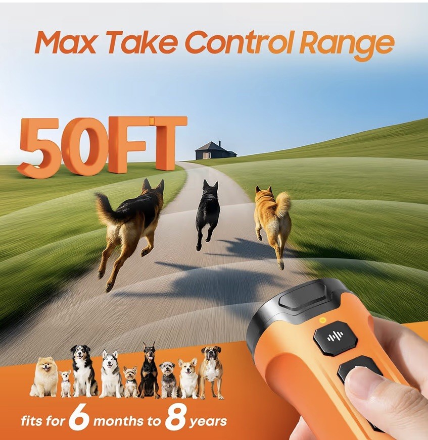Dog Bark Deterrent Device, 3X Sonic Emitters, Dual-Frequency Bark Control, Fl...