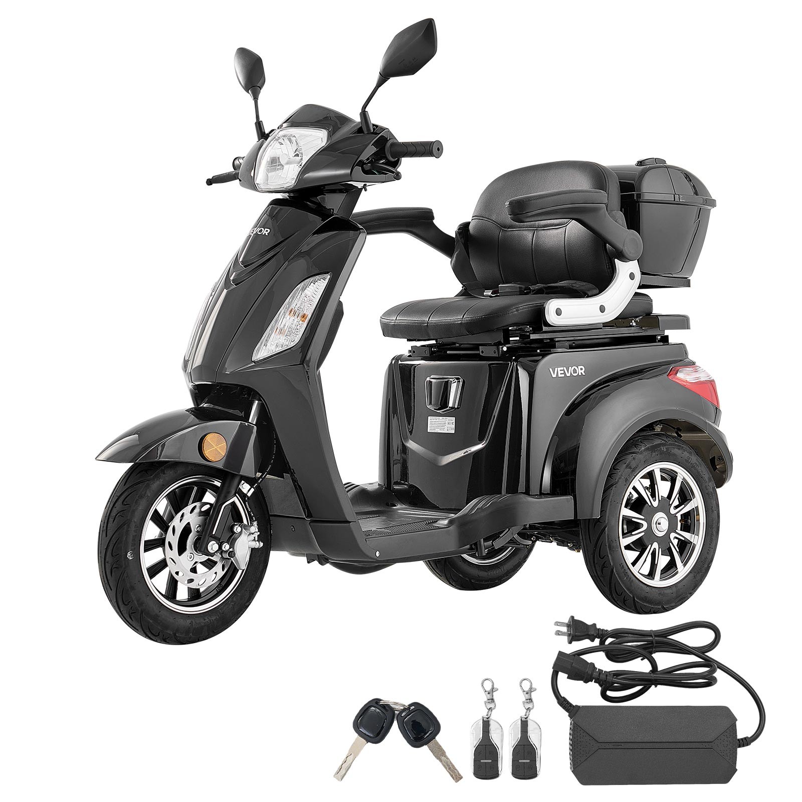 VEVOR Heavy Duty 3-Wheel Mobility Scooters 21.5 Miles 3-Speed 500lbs Capacity