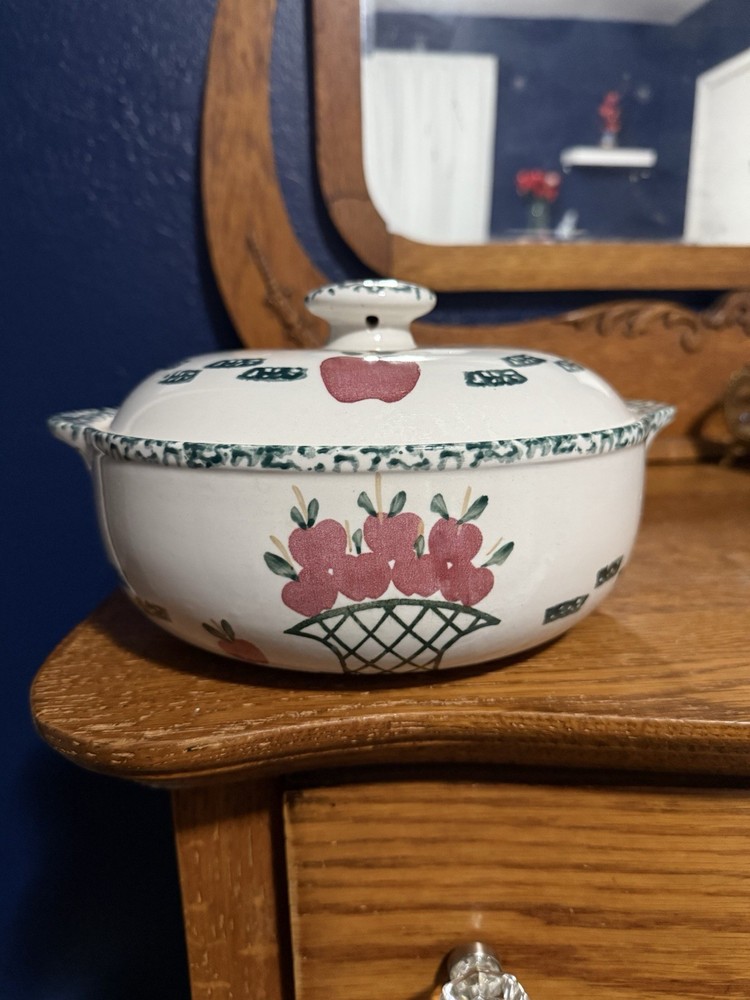 Stoneware Serving Bowl with Lid, Apple Design