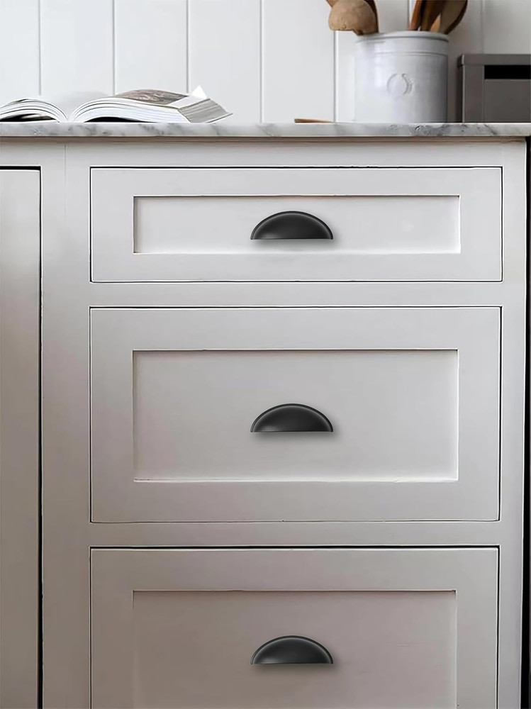 2 Pack 3-1/2" Drawer Pulls Matte Black Cabinet Cup Pulls Kitchen Hardware Cabine