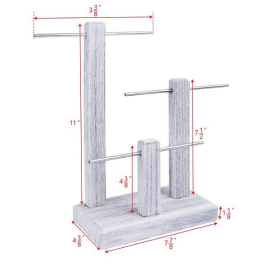 3 Tier Gray Stain Wooden T bar Bracelet Watch Chain Jewelry Display Stand