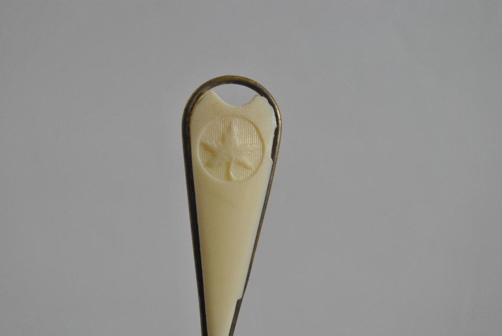 Vintage Tea Strainer Handwoven Brass White Handle Maple Leaf Design 6" by 2"