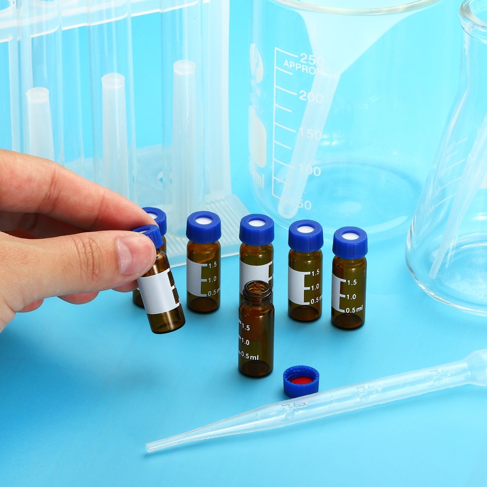2ml Autosampler Vial, 200Pcs Amber Vials Sample Vial Solid Screw Cap with Labels