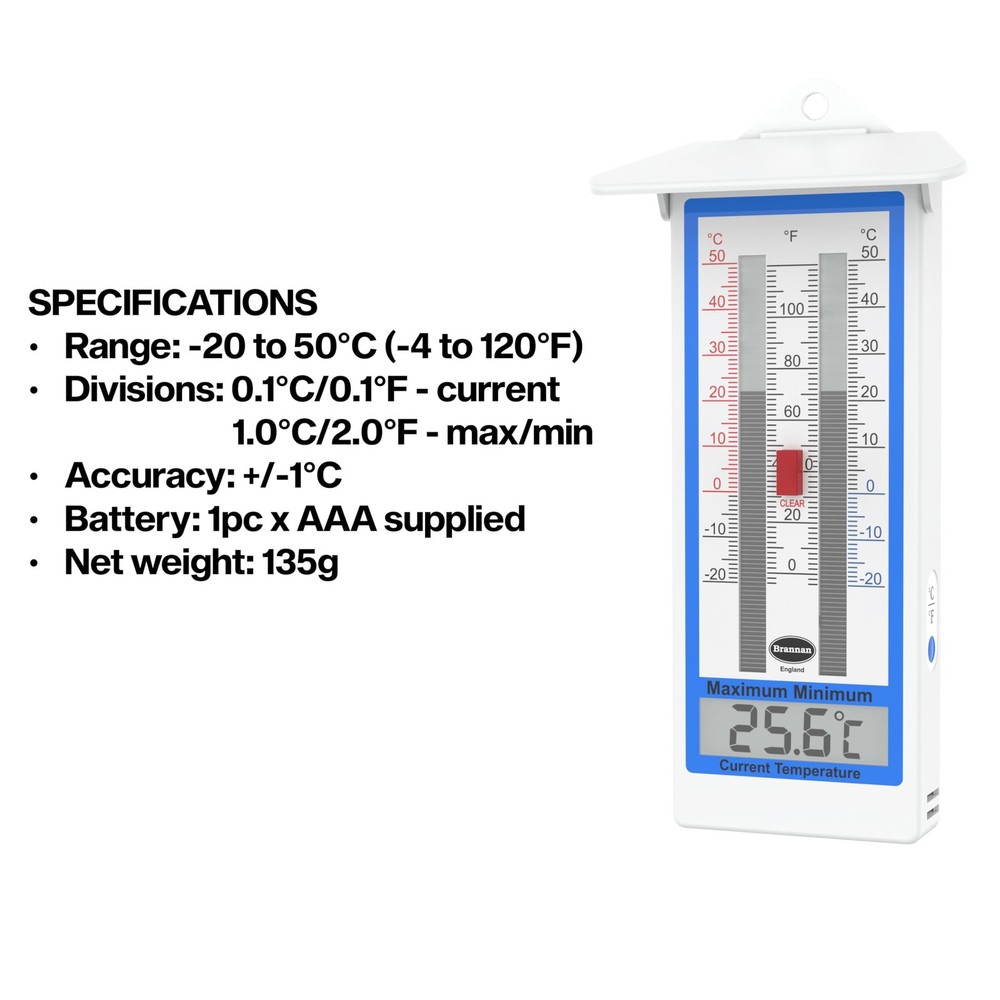 Digital Greenhouse Thermometer - Max Min for White Case