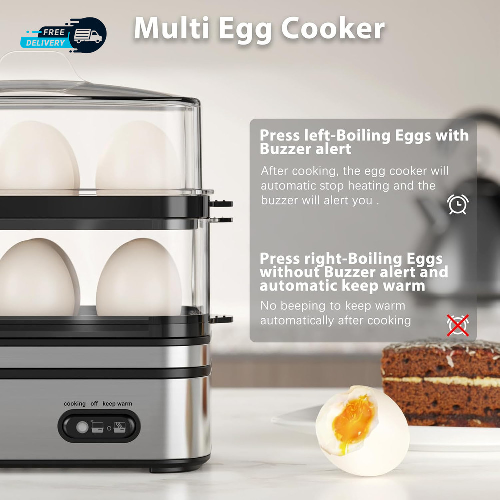 Rapid Egg Cooker Electric 12 Eggs Capacity Soft Medium Hard Boiled Poached