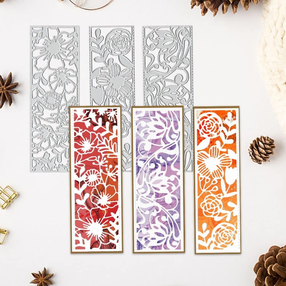 3 PCS Flowers Leaves Frame Cutting Dies for Card Making, Rectangular Frame Bo...