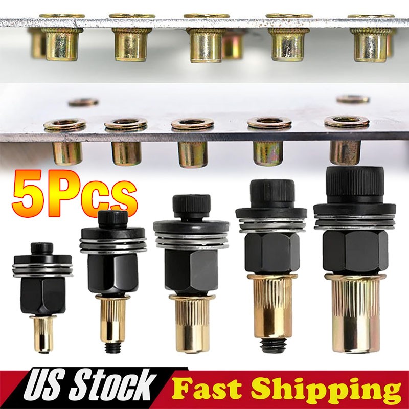 5Pcs Manual Rivet Nut Tool Adapter Carbon Steel Flat Head Threaded Insert Nuts