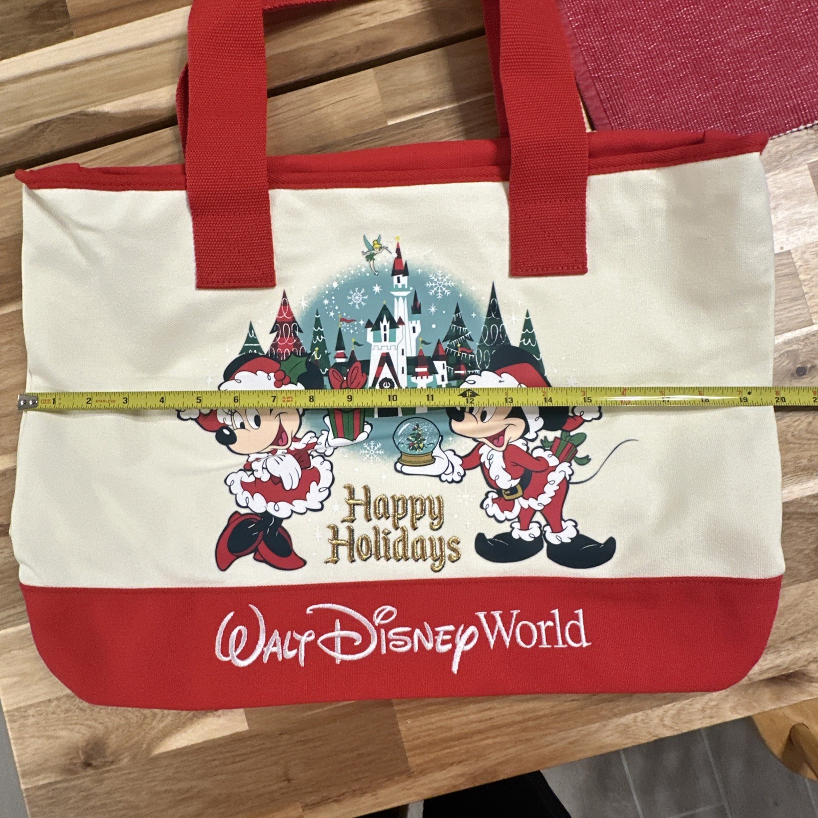 WALT DISNEY WORLD MERRY CHRISTMAS CANVAS TOTE BAG HAPPY HOLIDAYS MICKEY MINNIE