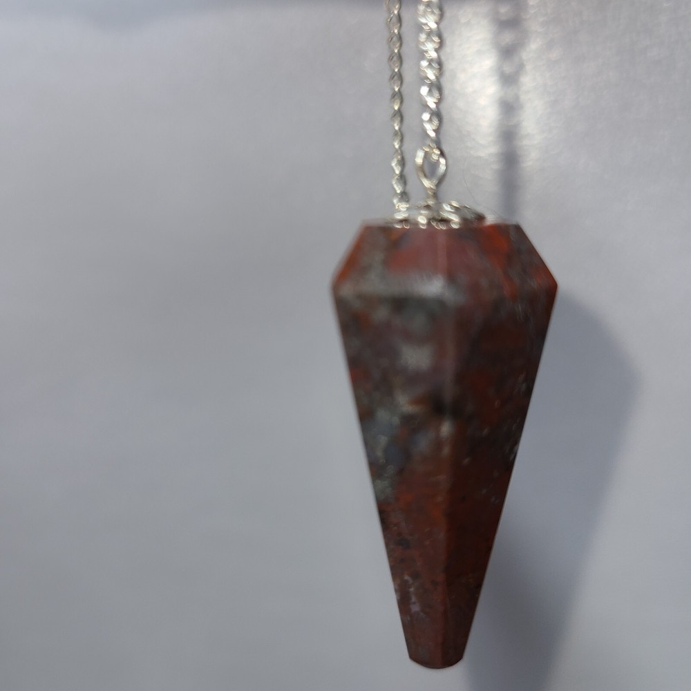 Bloodstone Faceted Cone Crystal Dowsing Pendulum Divination Tool