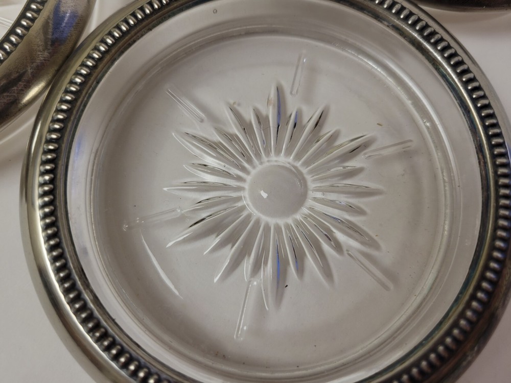 Vintage Silver Plated and Glass Coasters