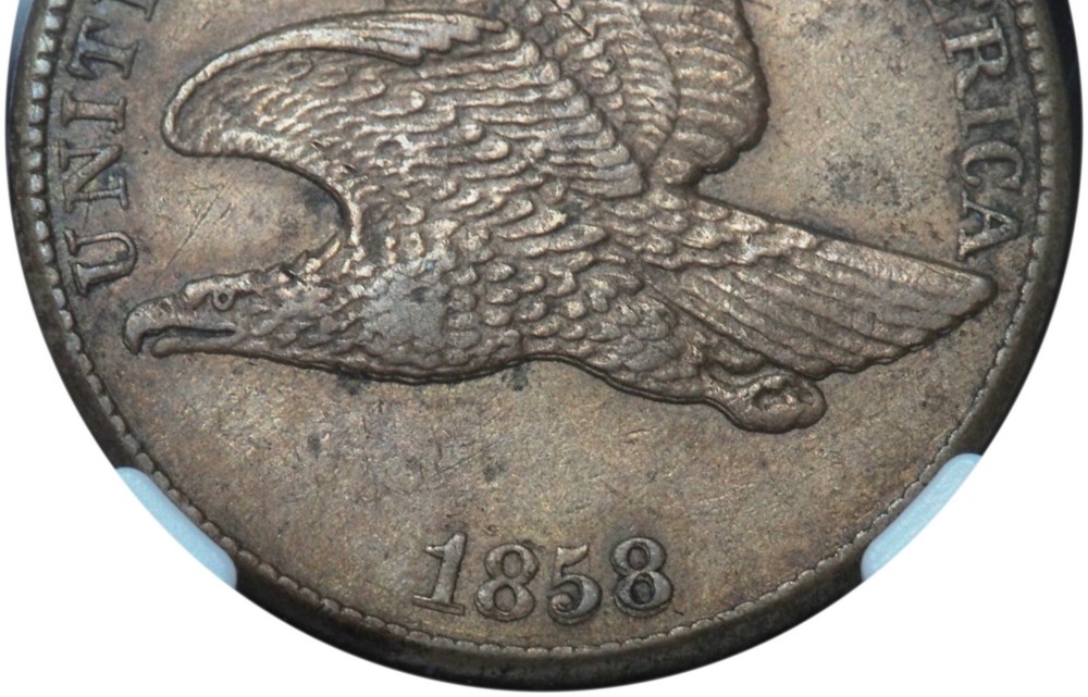 1858 Flying Eagle Cent Large Letters AU NGC - Double Die Obverse!