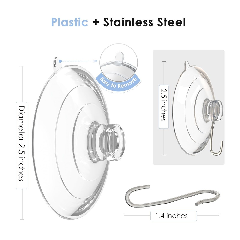 Hangerspace Suction Cup Hooks, 2.5 Inches Clear Cups Large,