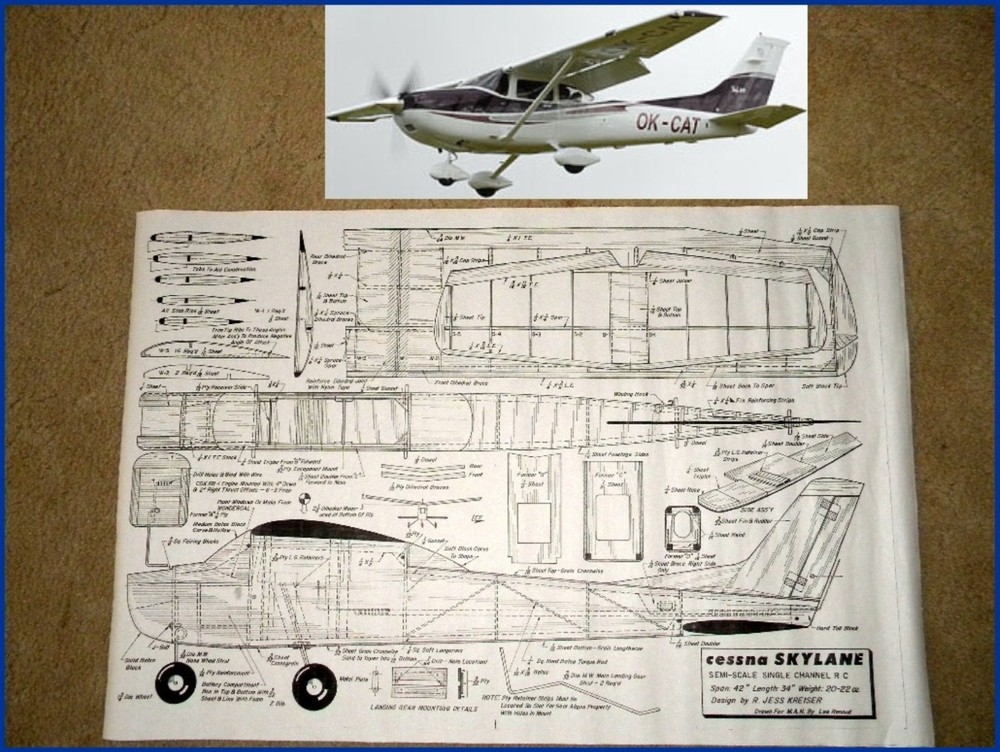 Printed RC plans & Patterns CESSNA 182 SKYLANE MODEL Span 42"