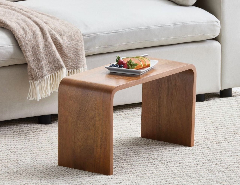 Amelia C Shape End Table with Charging Station Small Sofa Side Table for Living
