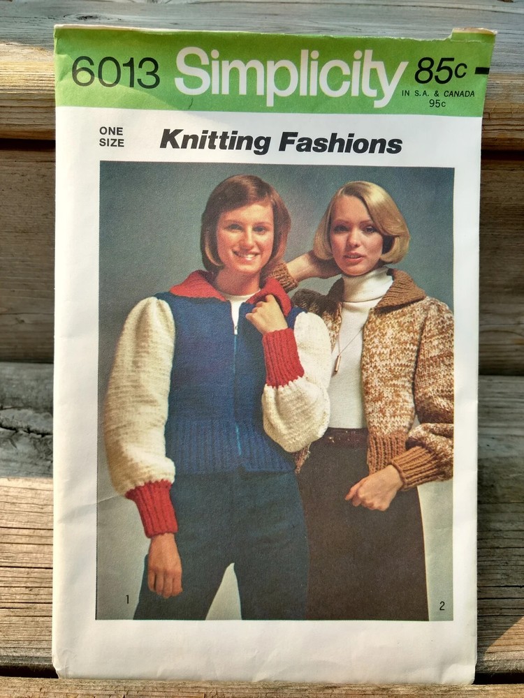 Vintage 70s Sweater Jacket Knitting Pattern Chunky Knit Simplicity 6013